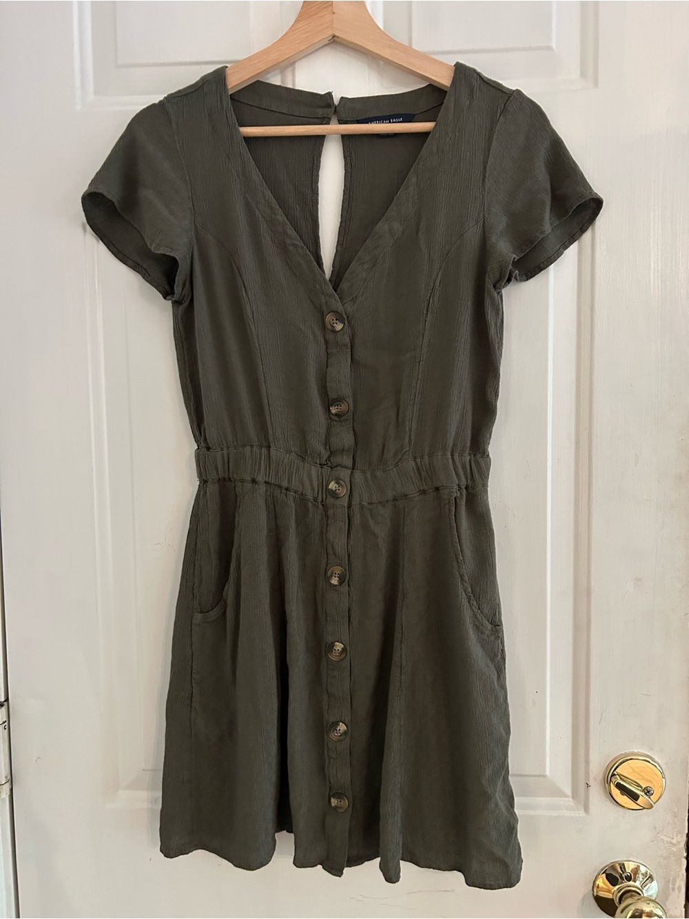 American Eagle Outfitters Olive Green Button-Down Mini Dress